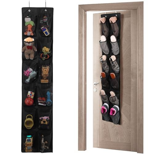 GOMAJI 12 Large Pockets Over The Door Hanging Shoe Organizer, Black - color: Black