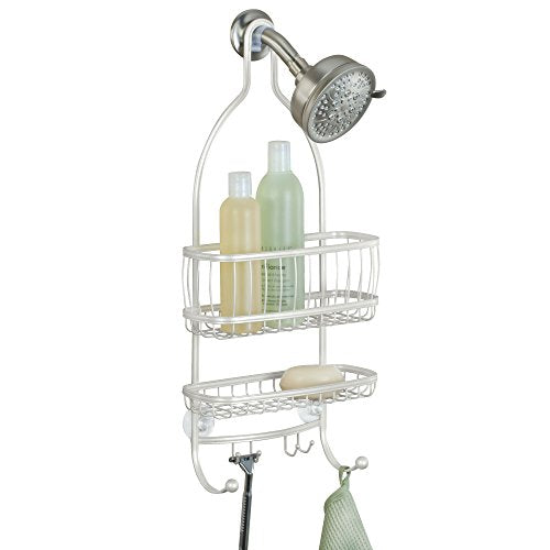 iDesign - 61974 York Metal Wire Hanging Shower Caddy, Extra Wide Space for Shampoo, Conditioner, and Soap with Hooks for Razors, Towels, and More, 10" x 4" x 22", Pearl White - color: Pearl White