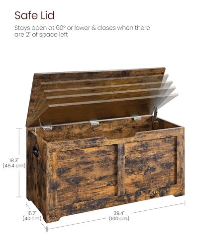 VASAGLE Storage Chest, Storage Bench with 2 Safety Hinges, Farmhouse Style, 15.7 x 39.4 x 18.3 Inches, for Entryway, Bedroom, Living Room, Rustic Brown ULSB061T01 - color: Rustic Brown, size: 39.4''W
