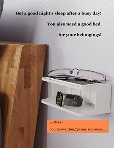 Bedside Shelf Accessories Organizer for Bedroom Bedside Wall Organizer Universal Bedside Shelf Wall Mount for Glasses/Remote/Earphone/Cell Phone and More (White) - color: White