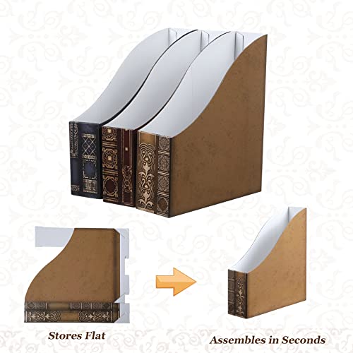 Geetery 6 Pcs File Magazine Organizer 3 x 11 x 12'' Vintage Decorative Classic Books Themed Magazine Holder Easy to Assemble Classic Books Rack File for Shelves Desk Home(Chic)