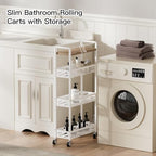 DGSNADGO Slim Rolling Storage Cart, 4-Tier Kitchen Cart on Wheels, Narrow Utility Cart with Handle and Wooden Tabletop for Small Space in Kitchen, Living Room, Bathroom, Laundry Room, Beige and White - color: Beige+white