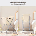 ELYKEN Laundry Cart with Wheels, 32”H Easy Rolling Laundry Hamper with Removable Liner Bag, Sturdy Metal Frame Clothes Basket with 4 Casters and 2 Brakes - color: Creamy, size: 23.2"L x 13"W x 32"H