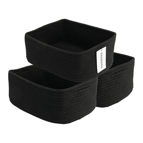 XUANGUO Small Woven Storage Baskets 13“X9”X5“ Decorative Rope Bins for Organizing Shelves, Closets, and Toys, Empty Gift Baskets, Cute Organizer Basket for Home and Office (black, Large) - color: black, size: Large