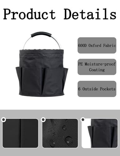 Cleaning Caddy with Handle, Cleaning Products Organiser, Foldable Storage Basket, Large Supply Organiser 17L with 6 Pockets, Portable Cleaning Caddy for Home & Garden (Black) - color: Black