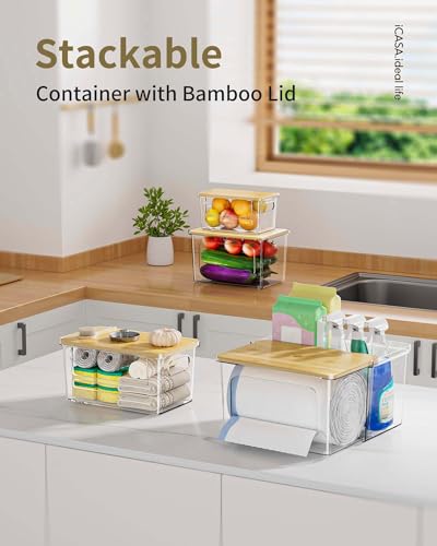 iCASA Trash Bag Dispenser Holder - 3 in 1 Acrylic Plastic Garbage Bag Pantry Organizer, Clear Large Laundry Pods Container with Lid, Stackable Under Sink Kitchen Laundry Room Organization and Storage - size: 3 in 1