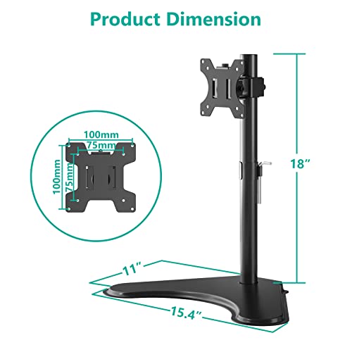 WALI Single Monitor Stand up to 32 Inch Screens, Freestanding Single Monitors Arm Desk Mount, Universal VESA Monitor Mount 75x75/100x100mm, Adjustable Height and Angle (MF001), Black - size: Single, style: Free-Standing