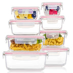 Vtopmart 8 Pack Glass Food Storage Containers with Airtight Lids, Glass Meal Prep Containers, Lunch Containers for Microwave, Oven, Freezer and Dishwasher, BPA Free - color: Pink