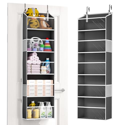 ULG Clear Over The Door PVC Organizer with 4 Pockets Hanging Storage for Bathroom, Closet, or Bedroom，Dark Gray - color: Dark Gray-4p, size: 1 Pack