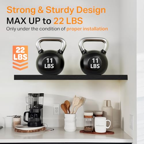 BAYKA Floating Shelves for Wall, 22.5 inches Black Wall Shelves for Bathroom, Bedroom, Living Room, Kitchen & Book, Hanging Display Decor Organizer Shelf with 22 lbs Capacity - color: A. Black - Universal Classic Style, size: 22.5inches