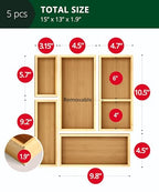 ROYAL CRAFT WOOD 5-Piece Bamboo Drawer Organizer Set – Multi-Use Storage Trays for Kitchen, Bathroom, Office, Makeup, Jewelry & More – Junk Drawer Tray, Utensil Holder, Storage Box & Bin Set (5 Boxes)