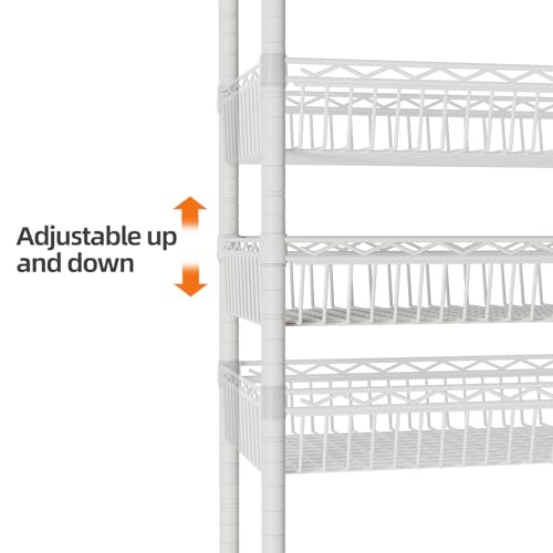 SINGAYE 6 Tier Big Basket Shelf Wire Shelving Unit Adjustable Storage Shelves Rack for Garage Kitchen Office Pantry Corner Metal with Wheels White - color: White, size: 6-Tier[30"Dx13.5"Wx65"H]