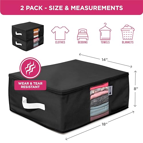 Cedar Clothes Storage Bag Organizer – Protects from Moths, Moisture, Dirt & Dust – Set of 2 Underbed Storage Bags for Clothes, Cashmere Sweaters, Bedding & More - Underbed Storage - Black - color: Black