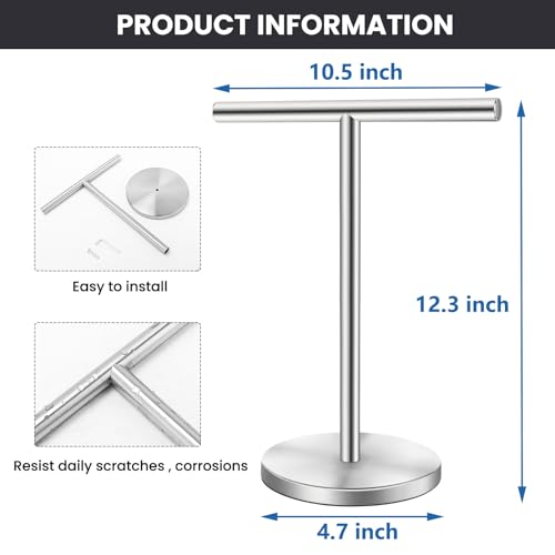 T-Shape Bath Hand Towel Holder Stand, Stainless Steel Free Standing Hand Towel Rack, for Bathroom Kitchen & Countertop, Silver, 2 Pack - color: Silver-2 Pack