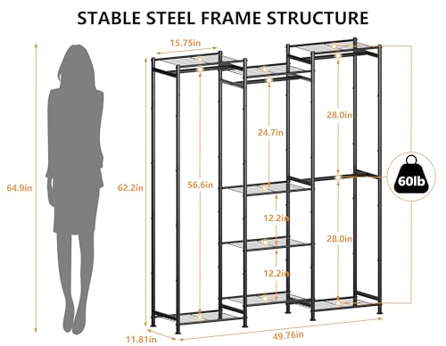HOMIDEC Wardrobe Closet, 4 Hanging Spaces Portable Clothes Rack,Free Standing Closet Organizer and Storage System with Hanging Rods,Clothing Rack Suitable for Cloakroom,Bedroom,Entrances,etc.Black - color: Black