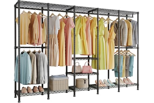 Higeego H5 Extra Large Wire Garment Rack, Heavy Duty Clothes Rack, Freestanding Clothing Rack for Hanging Clothes, Wardrobe Closet with Adjustable Shelf, 93.3" Wx15.7 Dx75.4 H, Black, Load 1400 lbs - color: Black