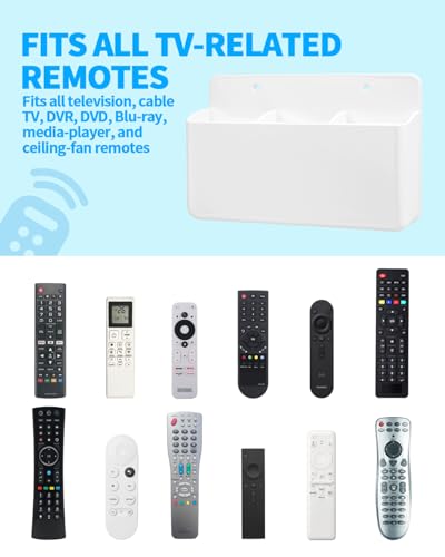 1 PCS Adhesive Remote Control Holder Wall Mount, 3 Slot Adjustable Remote Holder for TV Controller with Hollow Bottom for Charging, Wall Pen Holder for Home Office School (White, 1) - color: White, size: 1