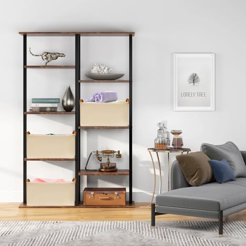 SNWDN 6 Pack Closet Cloth Storage Bins for Shelves, Medium Storage Baskets for Shelves, Fabric Bins for Closet organization with Handles（ Beige 15''L x 10''W x 8''H） - color: Beige, size: Medium（6 pack 15''L x 10''W x 8''H）