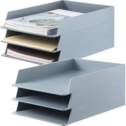 Wenqik 6 Pcs Stackable Paper Trays Rectangular Plastic Desk Holder Desktop Document File Organizer Storage Letter for Office Classroom (Gray) - color: Gray