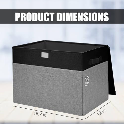 Large 17" 42 Quarts Collapsible Stackable Storage Bins with Lids [3-Pack] Foldable Fabric Linen Storage Boxes Cube, Closet Organizer Baskets with Label for Home (16.7 x 12 x 12", Black & Gray) - color: Black & Gray, size: Large - 3 Pack