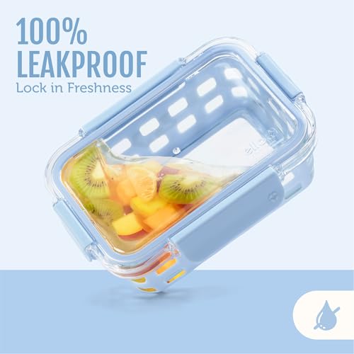 Ello Duraglass 3.4 Cup Meal Prep Sets 10Pc, 5 Pack Set- Glass Food Storage Container with Silicone Sleeve and Airtight BPA-Free Plastic Lids, Dishwasher, Microwave, and Freezer Safe, Halogen Blue - color: Halogen Blue with Sleeve, size: 3.4 Cup