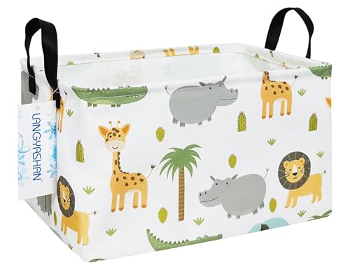 LANGYASHAN Rectangular Storage Bin Collapse Canvas Fabric Cartoon Storage Basket with Handles for Organizing Home Kitchen Boys and Girls Toys Office Closet Shelf Baskets (Rec animal) - color: Rec animal