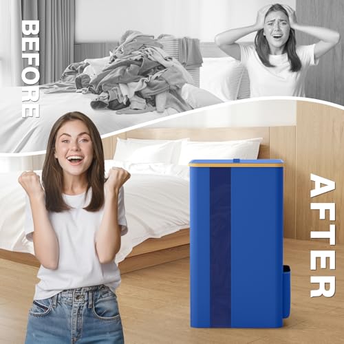 BlissTotes 100L Bamboo Laundry Hamper with Lid, Breathable Mesh Bag & Window, Portable, Moisture Resistant, Blue - color: Blue, size: 100L