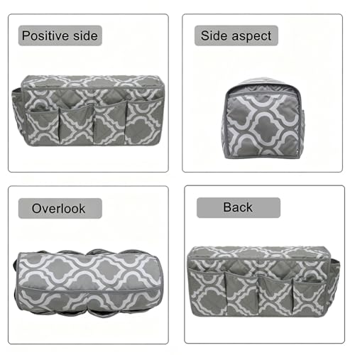 Armchair Caddy,Non Slip Sofa Armrest Organizer, Couch Armrest Remote Control Holder,Waterproof Recliner Arm Caddy with 14 Pockets for Cell Phone TV Remote Control - color: Grey Pattern