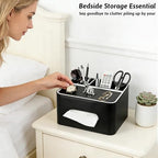 PU Leather Tissue Box Cover Square - Multifunctional Tissue Box Holder with Storage, Tissue and Remote Control Holder Organizer with Compartments for Bedroom Nightstand, Desk, Living Room (Black) - color: Black
