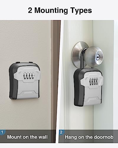 Puroma Lock Box, Key Lock Box Wall Mount & Portable Combination Lockbox with Resettable Code, Security Lockbox for Outside House Keys, Apartment Realtors Spare Keys Storage (1 Pack, Gray) - color: Gray