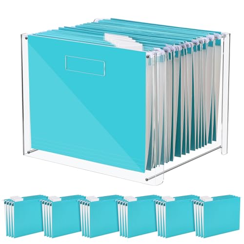 Dispowreath 24 Hanging File Folder with Acrylic Organizer for Letter/a4 Size Desktop Clear File Storage Box with Handles for Home Work Office Use(Blue,Classic) - color: Blue, style: Classic