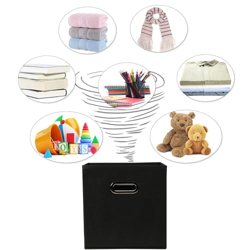 Fabric Cloth Storage Bins,Fabric Cube Organizer with Dual Handles Foldable Cube Storage Baskets for Home Bedroom Storage,Set of 10,(Black) - color: Black, size: 10 Pack