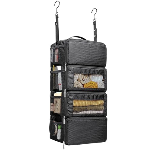 Suitcase Organizer, Travel Luggage Organizer Hanging Shelves Packing Cube Closet/Collapsible Portable Travel Organizer for Carry-on - color: Ink Black-S-4 Tier, size: Small