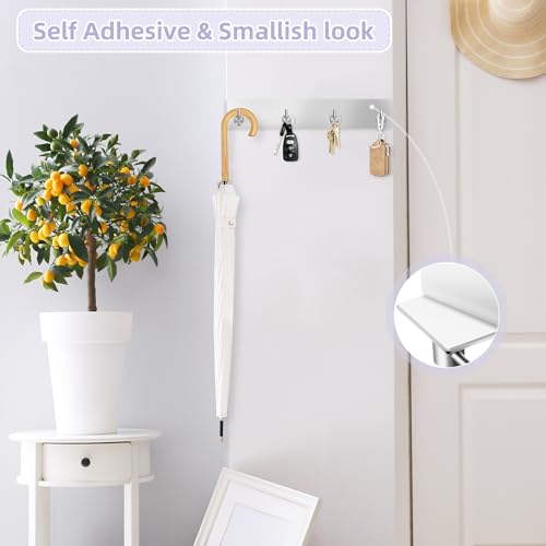 VIS'V Key Holder Wall Mount, Large Metal Self Adhesive Key Hanger with 4 Hooks, No Drilling, Extra Adhesive Strip, Silver - color: Silver