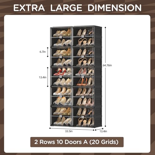 Vipbox Shoe Rack Organizer Cabinet for Closet Entryway,Clear Shoe Storage Boxes Stackable Sneaker Storage with Door Easy Assembly Black Shoe Cabinet with Lids Large 10 Tiers 40 Pairs - size: 10 Tiers 40 Pairs