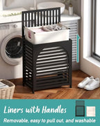 Black Laundry Hamper, Laundry Hamper with Lid, 27.3 Gallon (103L) Bamboo Wood Clothes Laundry Basket with Lid and Handles, Removable Liner - color: Black, size: Extra Large