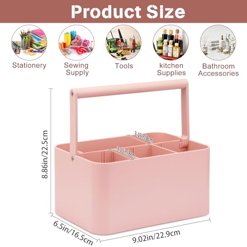 Multipurpose Caddy Organizer with Handle and Adjustable Divider, Portable Art Supply Storage Organizer for Art Craft Supplies, Dorm, Classroom, Office, Bathroom, Shower, Cleaning, Makeup (Pink) - color: Pink