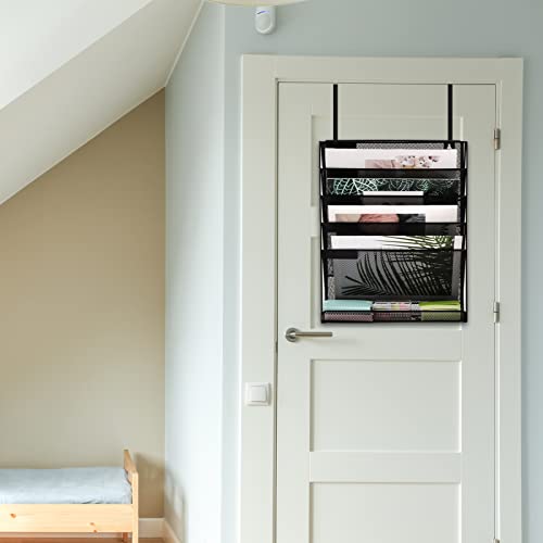 EASEPRES Desk File Organizer Mesh 6-Tier with Hangers, Hanging Wall Mount Document Organization Stand, Desktop Vertical Mail Paper Folder Holder with Bottom Tray for Office Home Cubicle, Black - color: Black, size: 6 Tier & Hangers