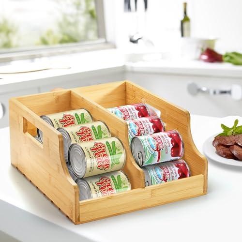 Yesland Bamboo Soda Can Organizers, Can Holder and Drink Dispenser for Kitchen, Countertop, Pantry Organizer Bins for Soda, Pop, Drinks, Beer, Water Bottles, Holds 26-28 Cans