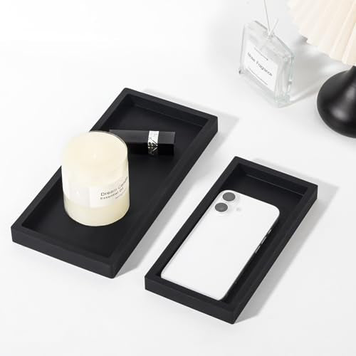 Bathroom Trays for Counter, Slicone Vanity Trays for Bathroom, Rectangle Sponge Holder for Kitchen Sink - Black - color: Black, size: 9.8" x 4.7"