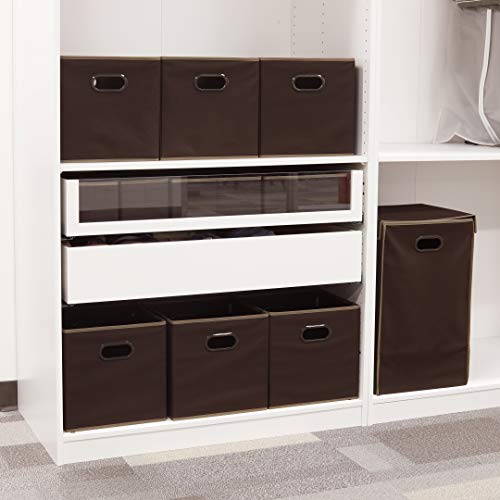 Simple Houseware Foldable Cube Storage Bins with Handles, 11-Inch, Brown, 6-Pack, Fabric Cubes Organizer for Closet or Shelves - color: Brown