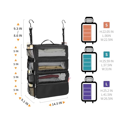Suitcase Organizer Travel Bags Organizer for Luggage Compression Hanging Packing Cubes for Travel Carry on Closet (Bag Only) - color: Black, size: Medium