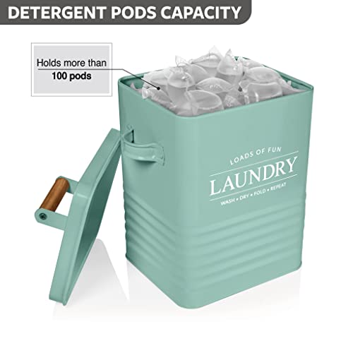 Calindiana Modern Farmhouse Metal Soap Dispenser with Scoop for Laundry Room Decor and Organization, Mint - color: Mint Green