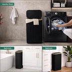 Slim Laundry Hamper with Lid, 60L Narrow Laundry Basket for Small Spaces, Collapsible Clothes Hamper with Bamboo Handles, Removable Inner Bag, Waterproof, Black