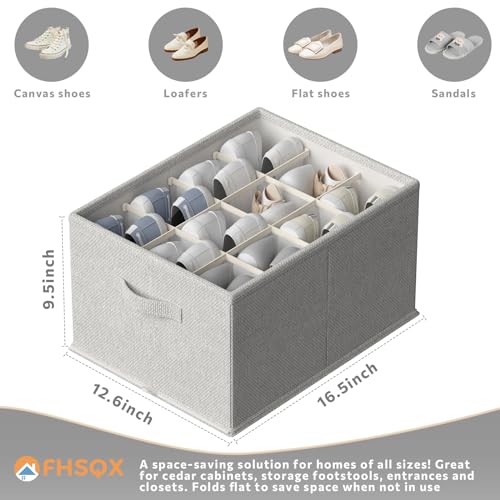 FHSQX 4 Pack Shoe Organizer for Closet,Foldable Shoe Organizer,Fits up to 48 Pairs,Storage Containers With Bottom Support for Shoes (Light Grey, (16.5 * 12.6 * 9.5) x4) - color: Light Grey