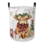 Christmas Highland Cow Laundry Basket Cute Animal Foldable Laundry Hamper with Handles Clothes Storage Bin for Household Bedroom Bathroom Dorms 17.3"x13.6" - color: Christmas Highland Cow