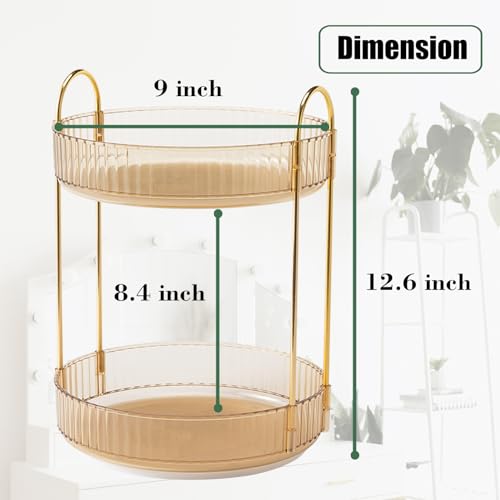 Rotating Makeup Organizer Countertop 2 Tier Lazy Susan Trays Clear Skincare Perfume Storage for Bathroom Counter Vanity, Amber Gold - color: Amber, size: 2 Tier