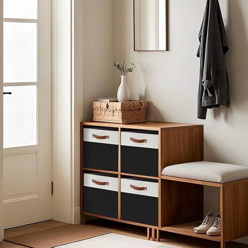 DECOMOMO Kallax Storage Cubes -13x15x13 Storage Bins, Baskets for Organizing Shelves (Black and White, 4-Pack) - color: Black and White, size: Kallax 13"x15"x13" /4pcs