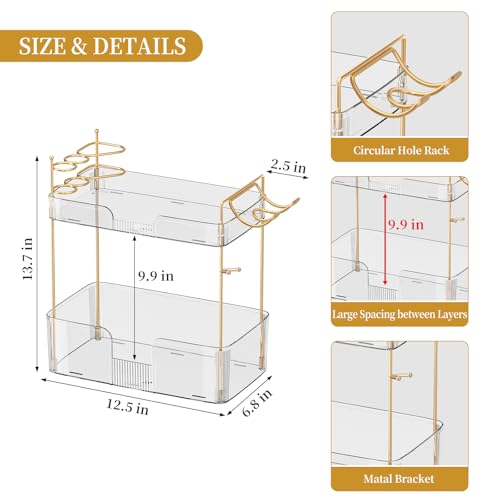 Bathroom Counter Organizer for Vanity, Makeup Organizer Countertop with Holder, Large Capacity Storage Rack, Perfect Large Skincare, Hair Care, Perfume, Easy to Install (Clear, 2Tiers) - color: Clear, size: 2 Tiers