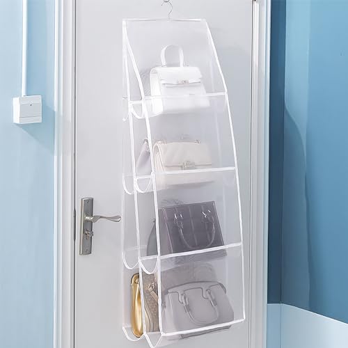 AARAINBOW Hanging Handbag Organizer for Closet, 8-Pocket Purse Storage Holder, Space-Saving Wardrobe Organizer for Women, 44.5"L x 13.5"W (A-White) - color: A-White
